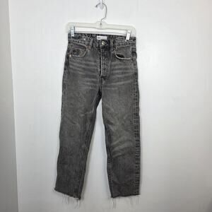 Zara Gray Distressed Raw Hem Streetwear‎ Cropped Straight Leg Jeans Size 2